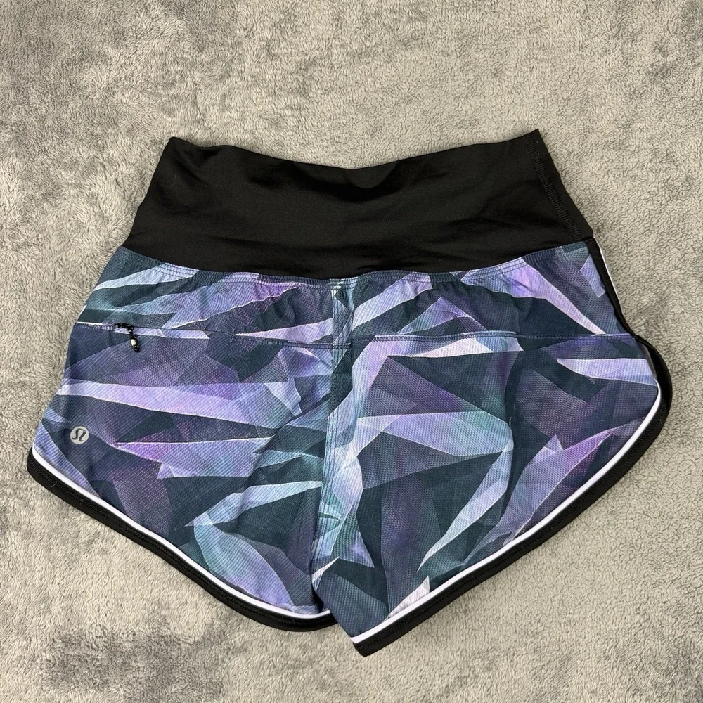 Lululemon Drop It Low Shorts Womens 4 Purple Geometric Mid Rise Athletic Running